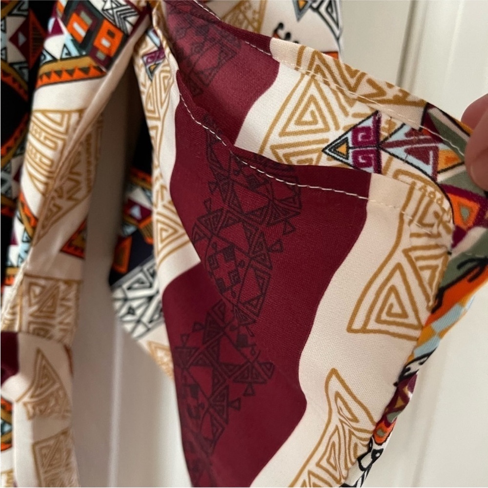 Boho Tribal Print Mini Dress Festival Kimono Sleeve Tie Waist Small - Picture 11 of 11